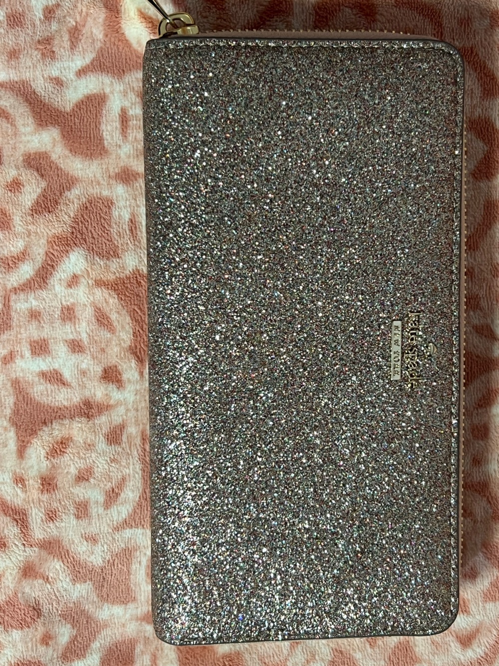 kate spade Glitter Zip Around Wallet - Rose Silver